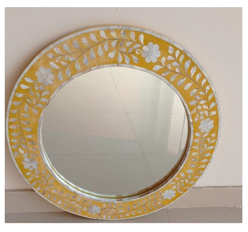 Handmade Customized Mother of Pearl Round Mirror Frame
