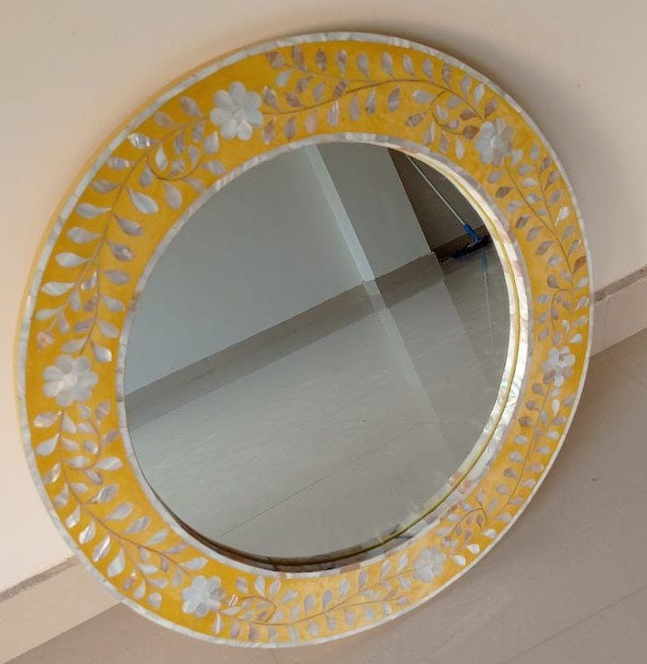 Handmade Customized Mother of Pearl Round Mirror Frame