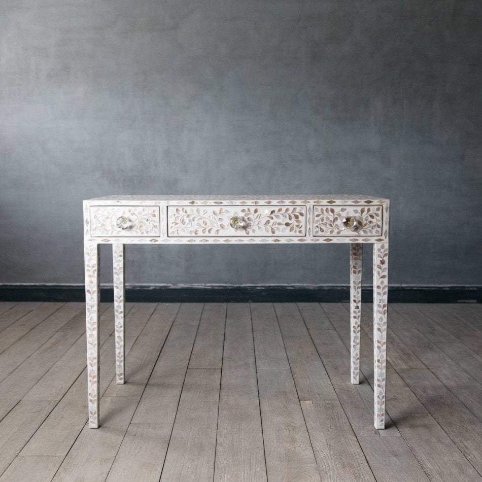 Handmade Customized Mother of Pearl Vanity Console Table with Stool