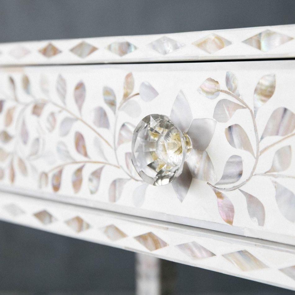 Handmade Customized Mother of Pearl Vanity Console Table with Stool