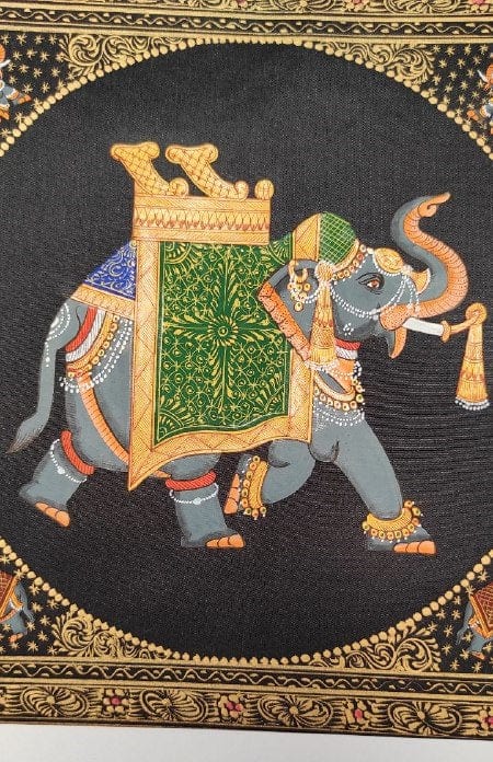 Handmade Elephant Painting on Silk Fabric for Home and Office Decor