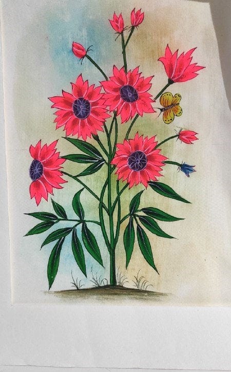 Handmade Flowers Painting on Silk Fabric for Home and Office Decor