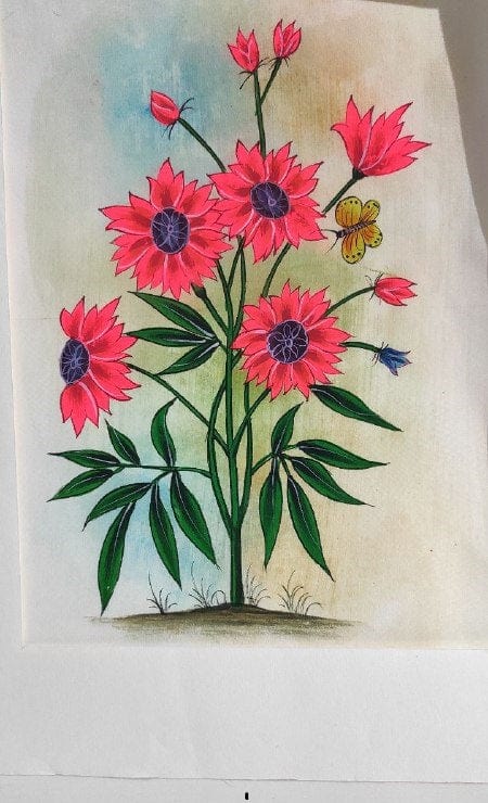 Handmade Flowers Painting on Silk Fabric for Home and Office Decor