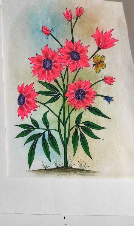 Handmade Flowers Painting on Silk Fabric for Home and Office Decor