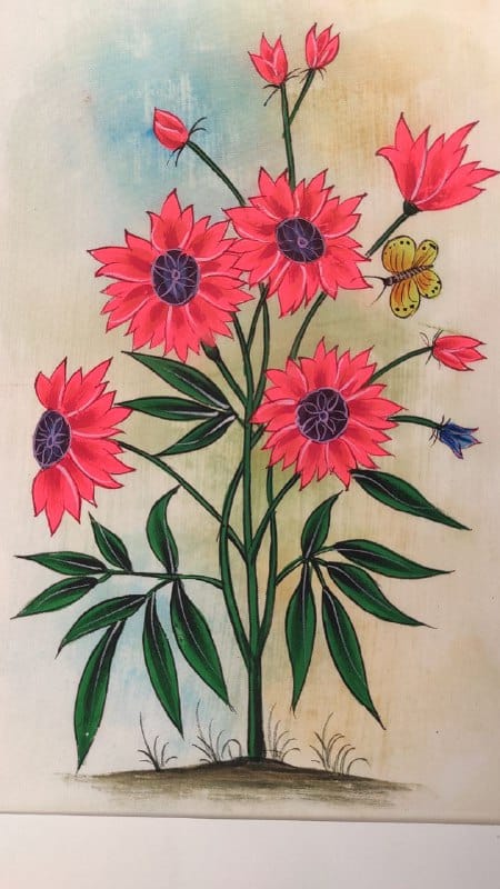 Handmade Flowers Painting on Silk Fabric for Home and Office Decor