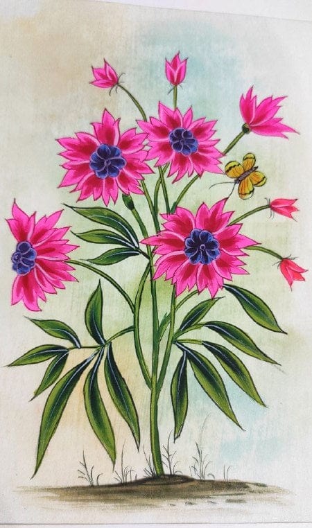 Handmade Flowers Painting on Silk Fabric for Home and Office Decor