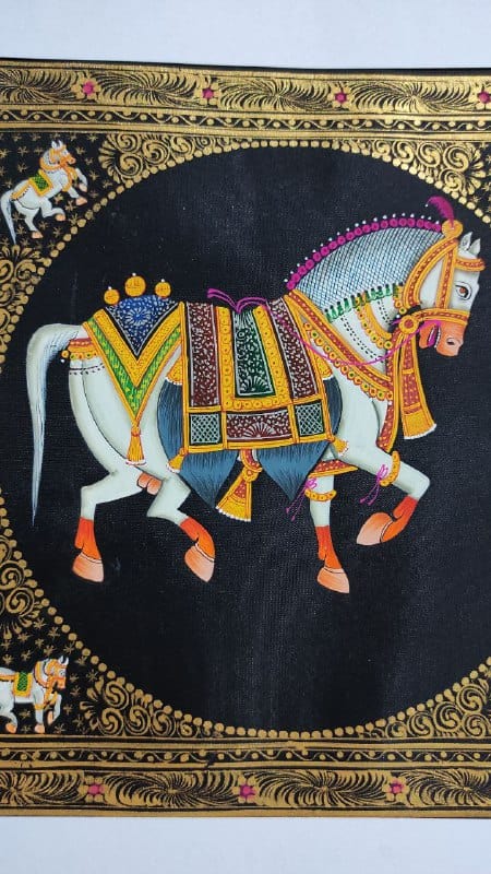 Handmade Horse Painting on Silk Fabric for Home and Office Decor