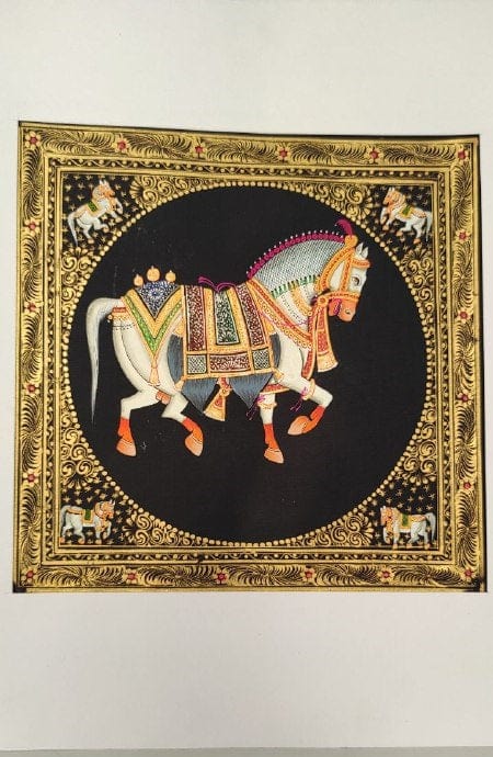 Handmade Horse Painting on Silk Fabric for Home and Office Decor