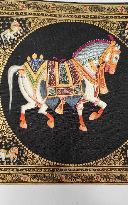 Handmade Horse Painting on Silk Fabric for Home and Office Decor