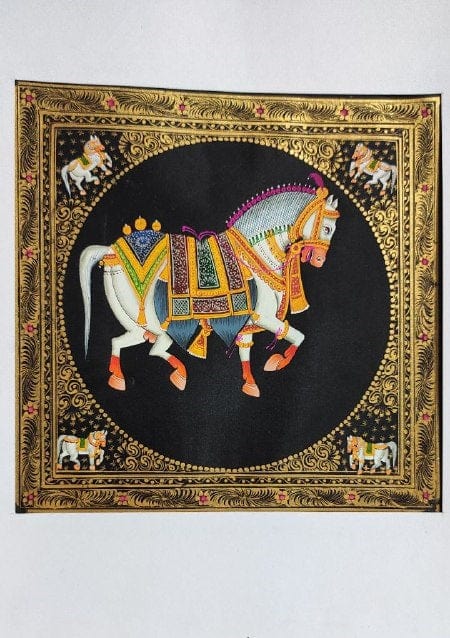 Handmade Horse Painting on Silk Fabric for Home and Office Decor