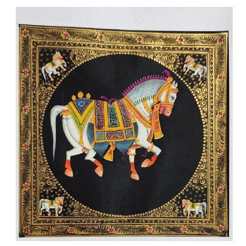 Handmade Horse Painting on Silk Fabric for Home and Office Decor