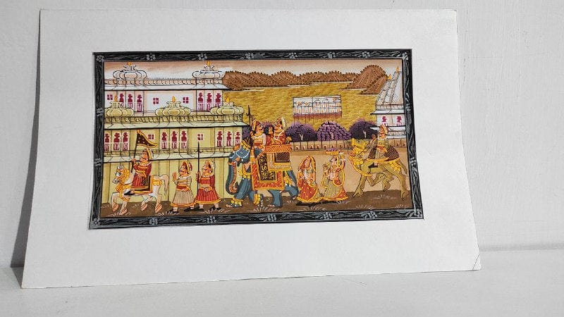 Handmade Matte Synthetic Palace View Silk Fabric Painting for Home Decor