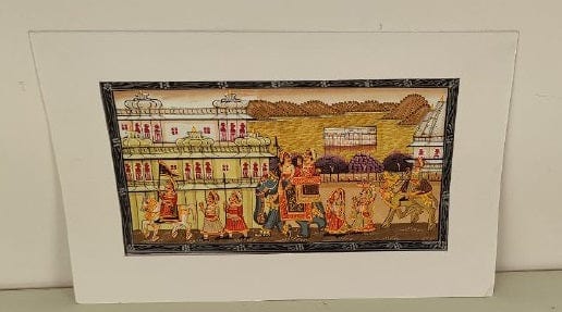 Handmade Matte Synthetic Palace View Silk Fabric Painting for Home Decor