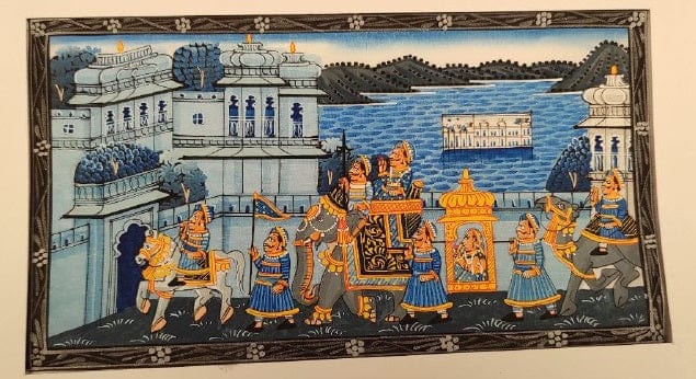 Handmade Matte Synthetic Palace View Silk Fabric Painting for Home Decor