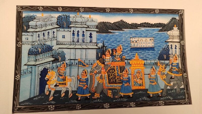 Handmade Matte Synthetic Palace View Silk Fabric Painting for Home Decor
