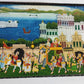 Handmade Matte Synthetic Palace View Silk Fabric Painting for Home Decor