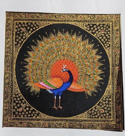 Handmade Peacock Painting on Silk Fabric for Home and Office Decor