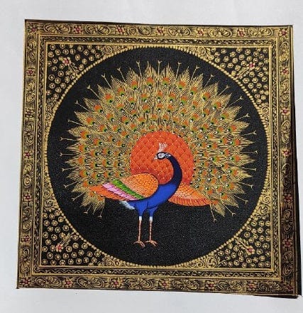 Handmade Peacock Painting on Silk Fabric for Home and Office Decor