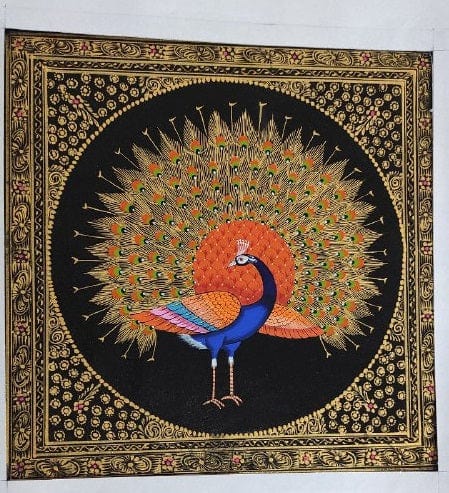 Handmade Peacock Painting on Silk Fabric for Home and Office Decor
