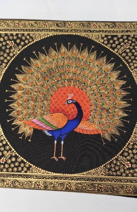 Handmade Peacock Painting on Silk Fabric for Home and Office Decor