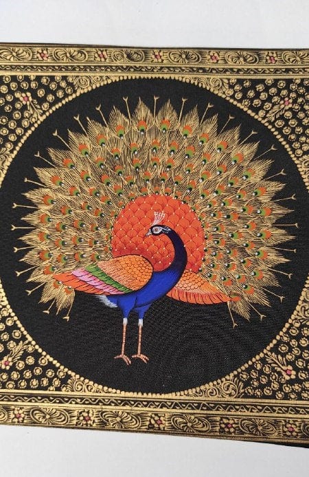 Handmade Peacock Painting on Silk Fabric for Home and Office Decor