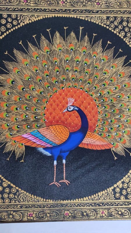 Handmade Peacock Painting on Silk Fabric for Home and Office Decor