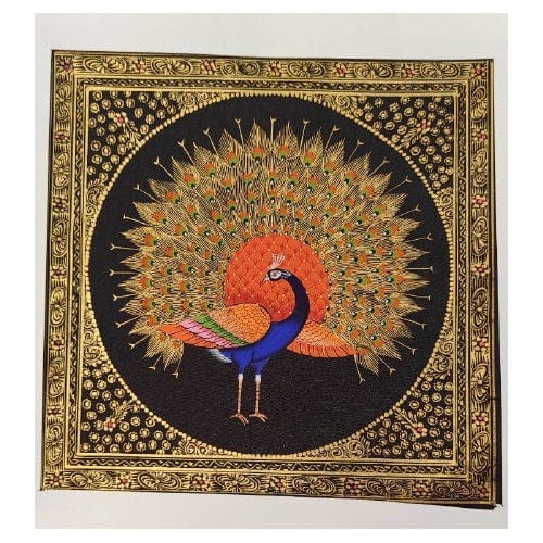 Handmade Peacock Painting on Silk Fabric for Home and Office Decor