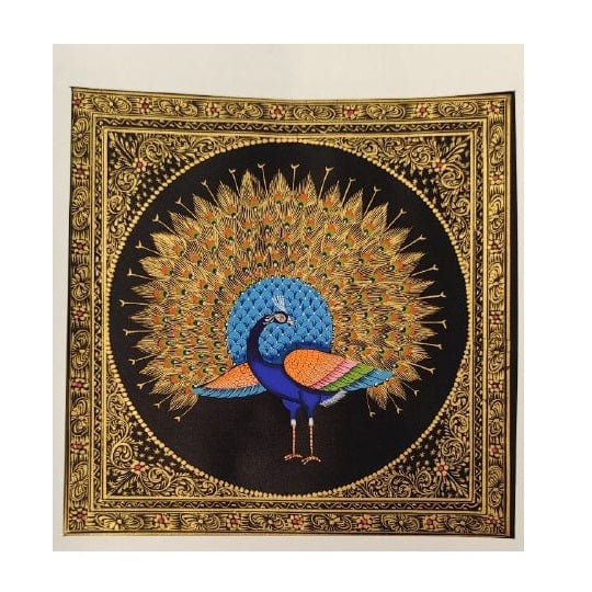Handmade Peacock Painting on Silk Fabric for Home and Office Decor