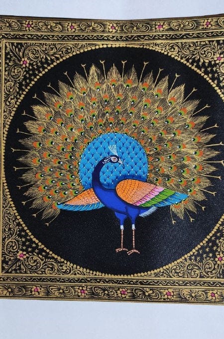 Handmade Peacock Painting on Silk Fabric for Home and Office Decor