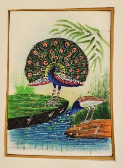 Handmade Peacock Painting on Silk Fabric for Home and Office Decor