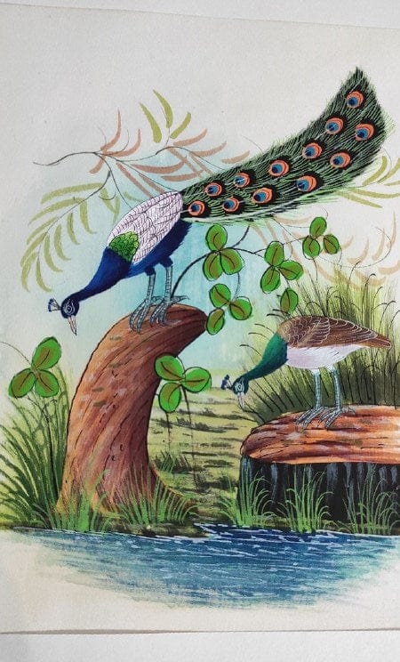 Handmade Peacock Painting on Silk Fabric for Home and Office Decor