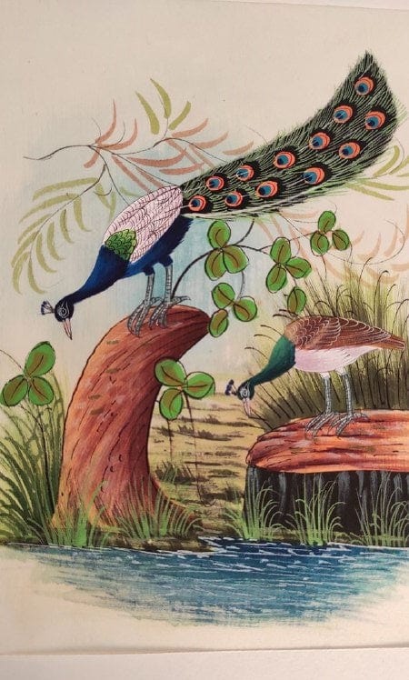 Handmade Peacock Painting on Silk Fabric for Home and Office Decor