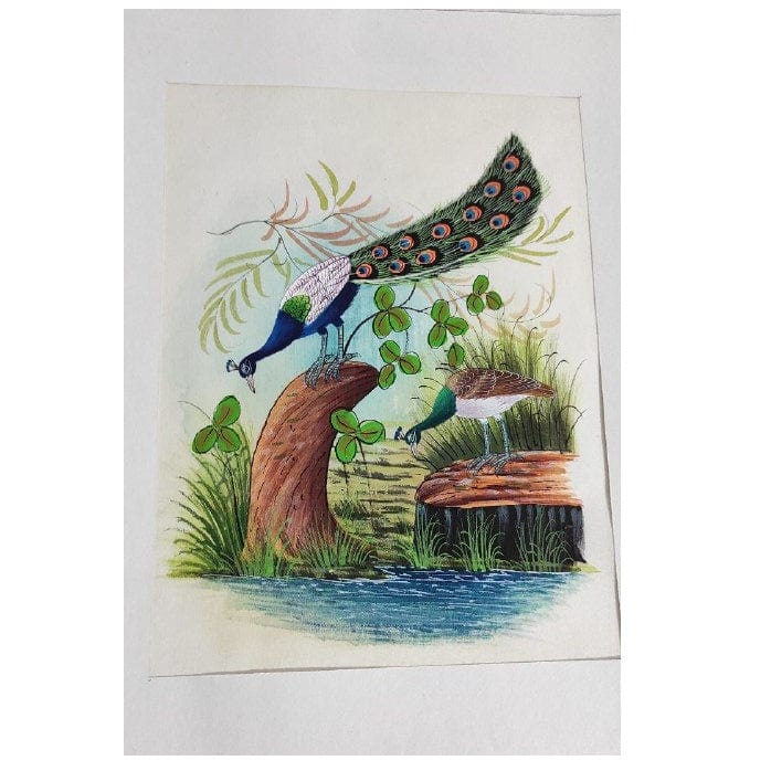 Handmade Peacock Painting on Silk Fabric for Home and Office Decor