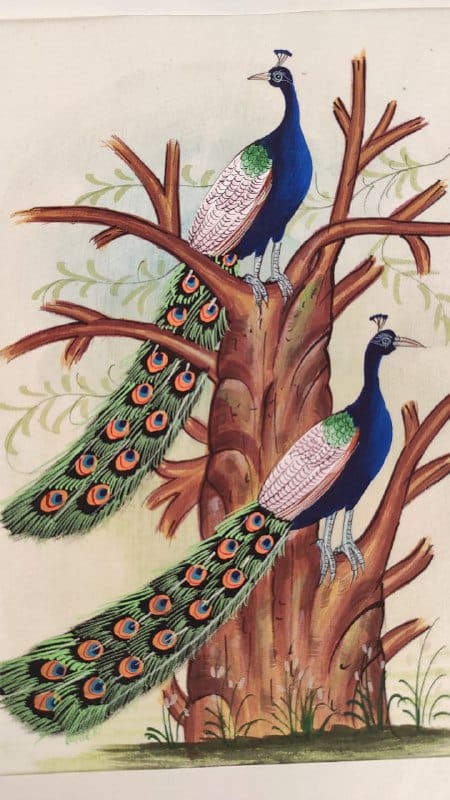 Handmade Peacocks Painting on Silk Fabric for Home and Office Decor