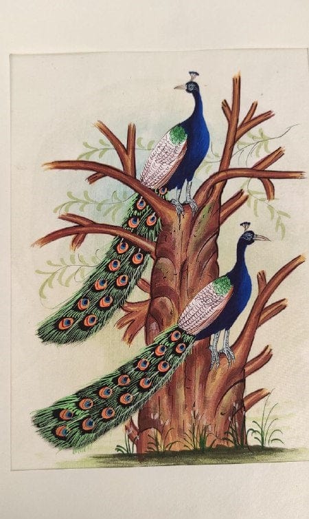 Handmade Peacocks Painting on Silk Fabric for Home and Office Decor