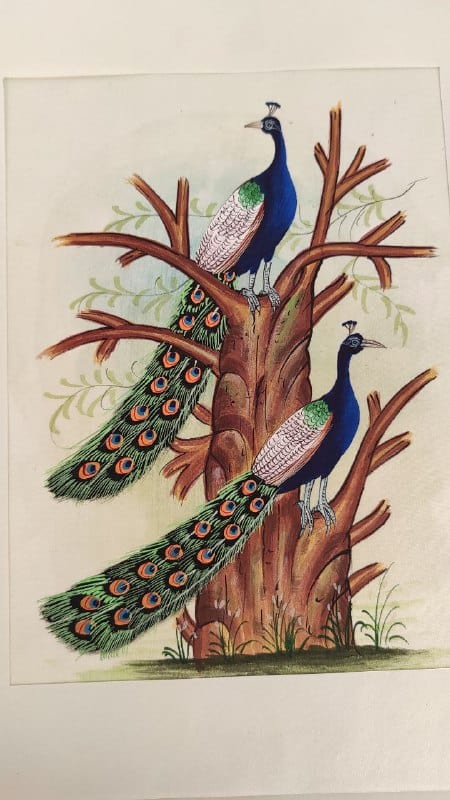 Handmade Peacocks Painting on Silk Fabric for Home and Office Decor