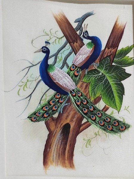 Handmade Peacocks Painting on Silk Fabric for Home and Office Decor