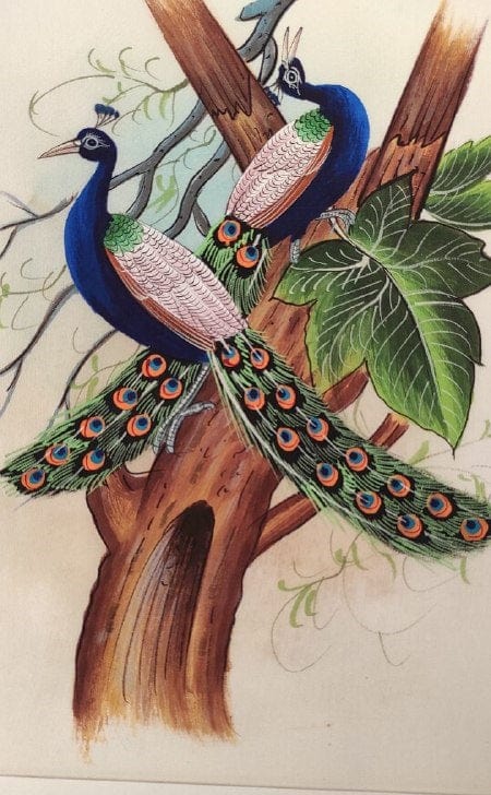 Handmade Peacocks Painting on Silk Fabric for Home and Office Decor