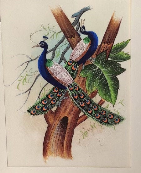 Handmade Peacocks Painting on Silk Fabric for Home and Office Decor