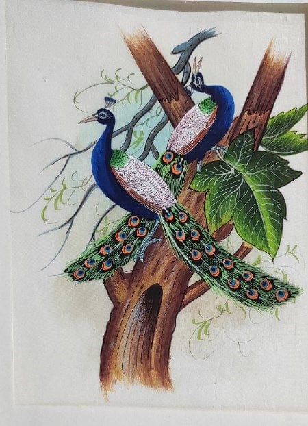 Handmade Peacocks Painting on Silk Fabric for Home and Office Decor