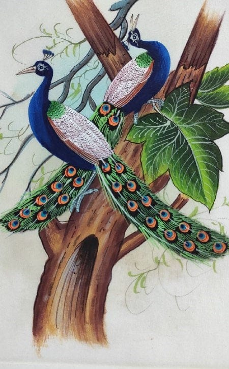 Handmade Peacocks Painting on Silk Fabric for Home and Office Decor
