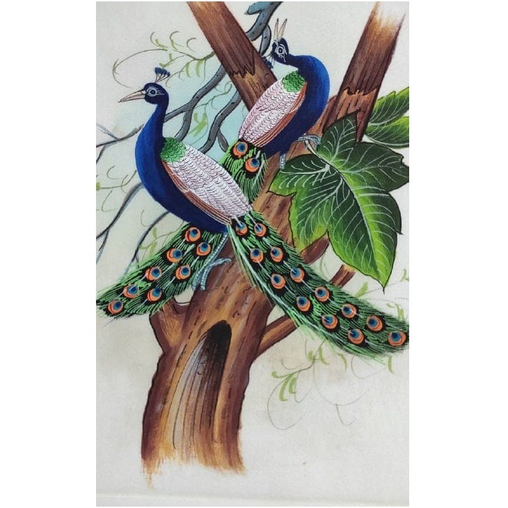 Handmade Peacocks Painting on Silk Fabric for Home and Office Decor
