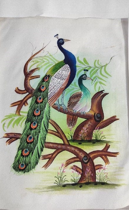 Handmade Peacocks Painting on Silk Fabric for Home and Office Decor