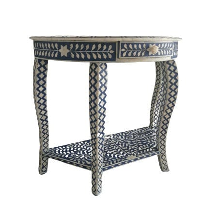 Handmade Customized Bone Inlay 1 Drawer Semi Circle  Console Table