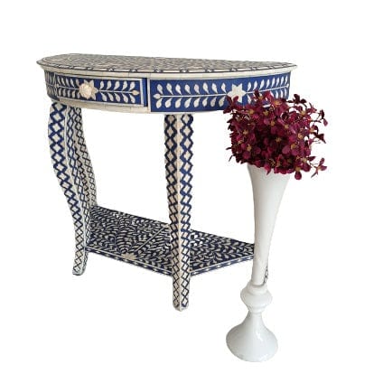 Handmade Customized Bone Inlay 1 Drawer Semi Circle  Console Table