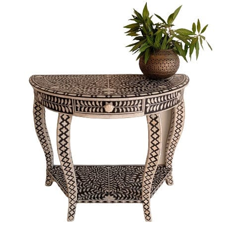 Handmade Customized Bone Inlay 1 Drawer Semi Circle  Console Table