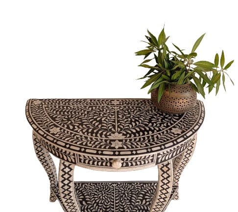 Handmade Customized Bone Inlay 1 Drawer Semi Circle  Console Table
