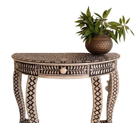 Handmade Customized Bone Inlay 1 Drawer Semi Circle  Console Table