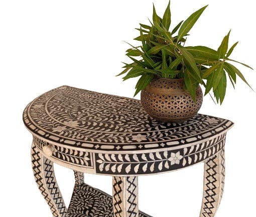 Handmade Customized Bone Inlay 1 Drawer Semi Circle  Console Table