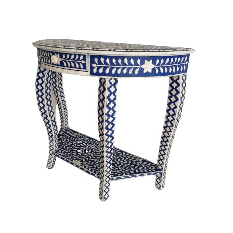 Handmade Customized Bone Inlay 1 Drawer Semi Circle  Console Table